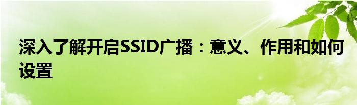 深入了解开启SSID广播：意义、作用和如何设置