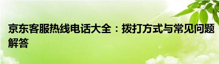 京东客服热线电话大全：拨打方式与常见问题解答