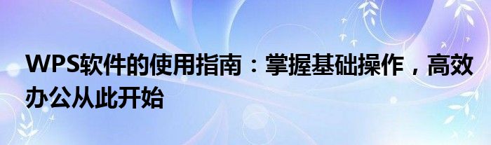 WPS软件的使用指南：掌握基础操作，高效办公从此开始