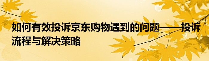 如何有效投诉京东购物遇到的问题——投诉流程与解决策略