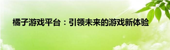 橘子游戏平台：引领未来的游戏新体验