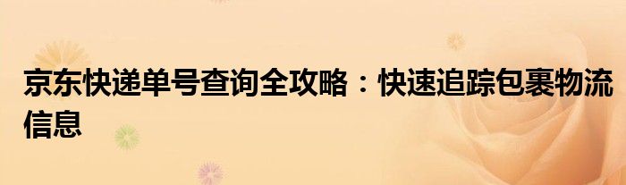 京东快递单号查询全攻略：快速追踪包裹物流信息