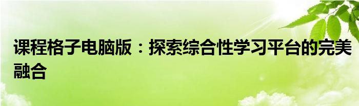 课程格子电脑版：探索综合性学习平台的完美融合