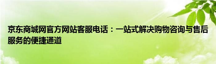 京东商城网官方网站客服电话：一站式解决购物咨询与售后服务的便捷通道