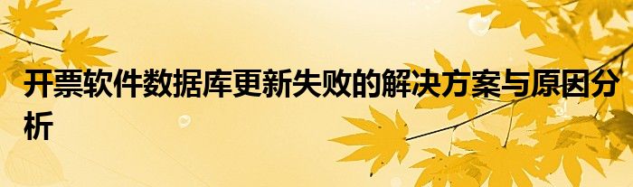 开票软件数据库更新失败的解决方案与原因分析