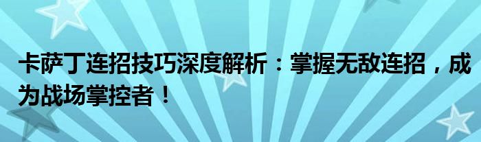 卡萨丁连招技巧深度解析：掌握无敌连招，成为战场掌控者！