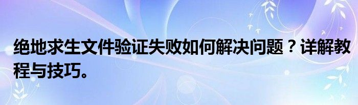 绝地求生文件验证失败如何解决问题？详解教程与技巧。