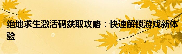 绝地求生激活码获取攻略：快速解锁游戏新体验