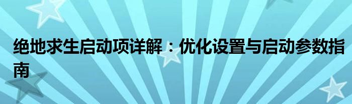 绝地求生启动项详解：优化设置与启动参数指南