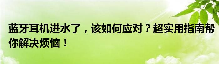 蓝牙耳机进水了，该如何应对？超实用指南帮你解决烦恼！