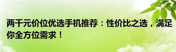 两千元价位优选手机推荐：性价比之选，满足你全方位需求！