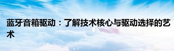 蓝牙音箱驱动：了解技术核心与驱动选择的艺术