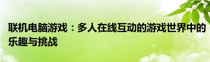 联机电脑游戏：多人在线互动的游戏世界中的乐趣与挑战