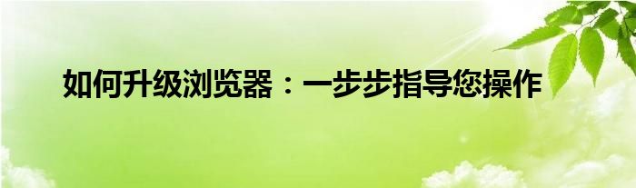 如何升级浏览器：一步步指导您操作