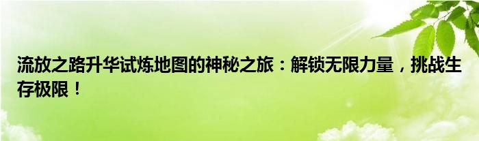 流放之路升华试炼地图的神秘之旅：解锁无限力量，挑战生存极限！