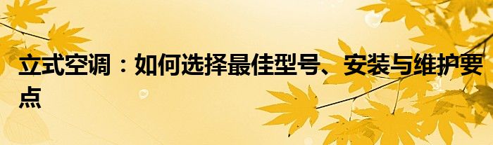 立式空调：如何选择最佳型号、安装与维护要点