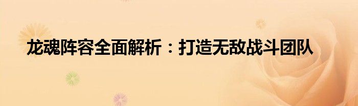 龙魂阵容全面解析：打造无敌战斗团队