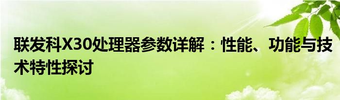 联发科X30处理器参数详解：性能、功能与技术特性探讨