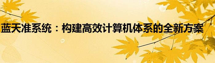 蓝天准系统：构建高效计算机体系的全新方案