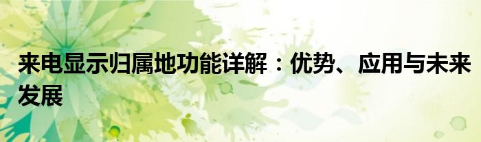 来电显示归属地功能详解：优势、应用与未来发展