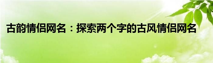 古韵情侣网名：探索两个字的古风情侣网名