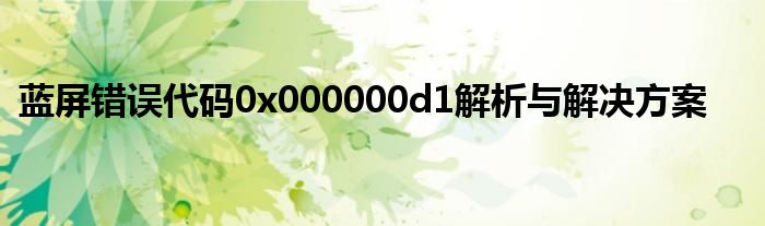 蓝屏错误代码0x000000d1解析与解决方案