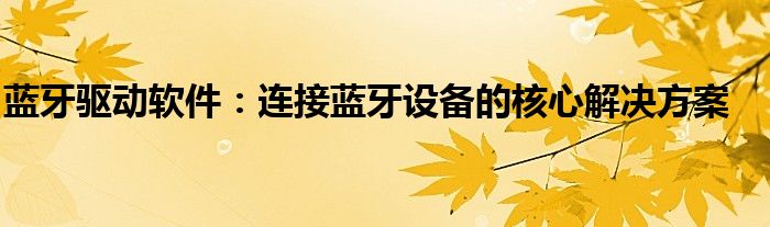 蓝牙驱动软件：连接蓝牙设备的核心解决方案