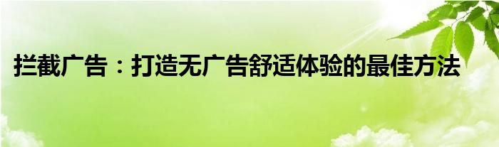 拦截广告：打造无广告舒适体验的最佳方法