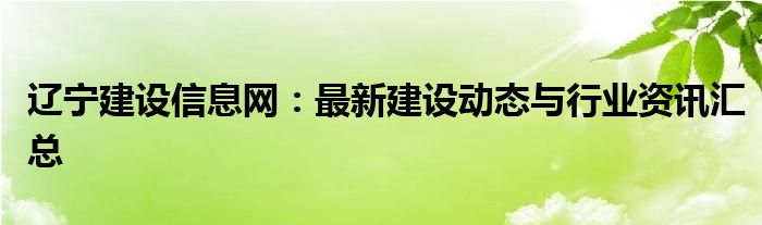 辽宁建设信息网：最新建设动态与行业资讯汇总