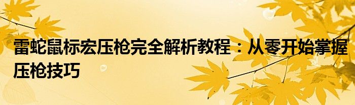 雷蛇鼠标宏压枪完全解析教程：从零开始掌握压枪技巧