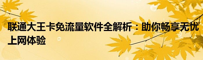 联通大王卡免流量软件全解析：助你畅享无忧上网体验