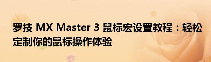 罗技 MX Master 3 鼠标宏设置教程：轻松定制你的鼠标操作体验