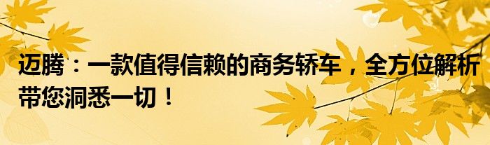 迈腾：一款值得信赖的商务轿车，全方位解析带您洞悉一切！