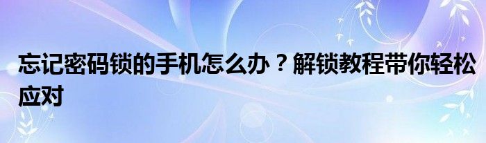 忘记密码锁的手机怎么办？解锁教程带你轻松应对