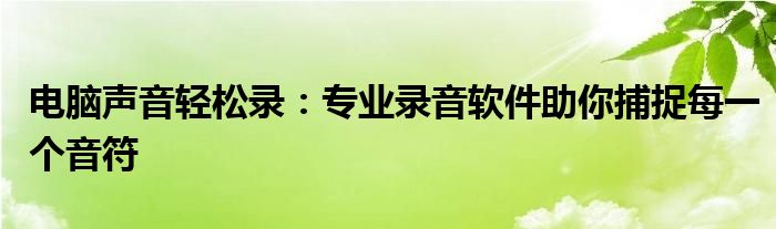 电脑声音轻松录：专业录音软件助你捕捉每一个音符