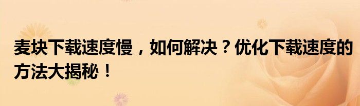 麦块下载速度慢，如何解决？优化下载速度的方法大揭秘！