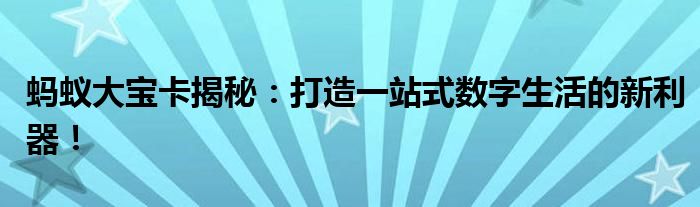 蚂蚁大宝卡揭秘：打造一站式数字生活的新利器！