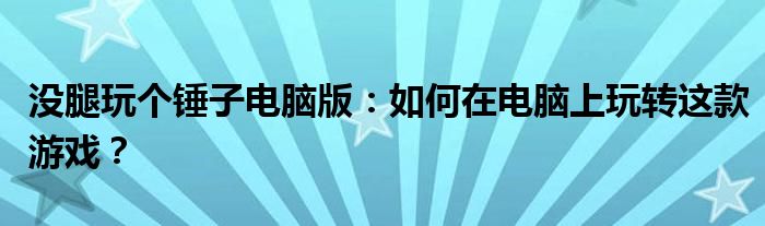 没腿玩个锤子电脑版：如何在电脑上玩转这款游戏？