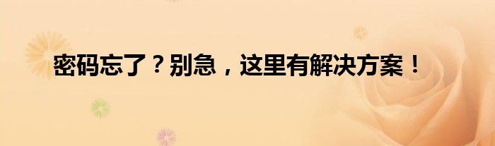 密码忘了？别急，这里有解决方案！