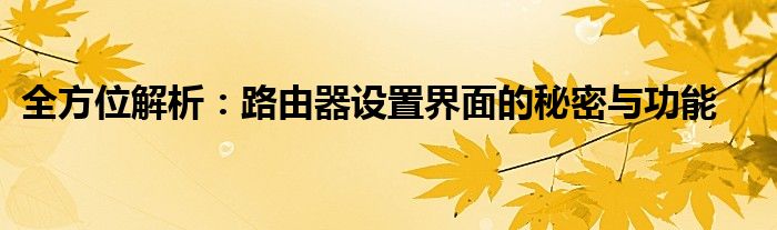 全方位解析：路由器设置界面的秘密与功能