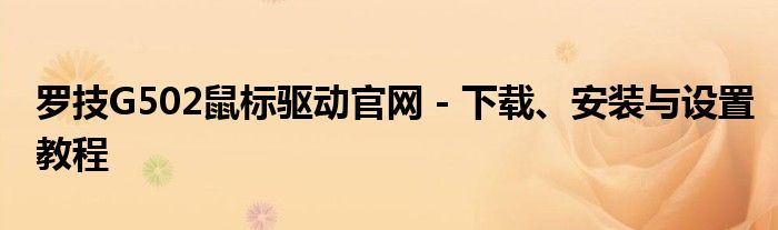 罗技G502鼠标驱动官网 - 下载、安装与设置教程