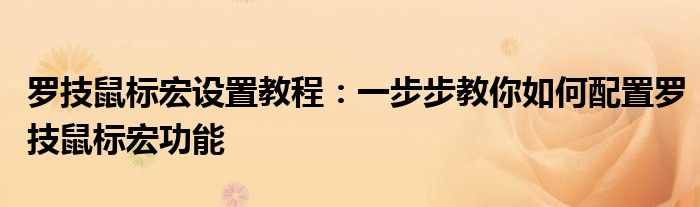 罗技鼠标宏设置教程：一步步教你如何配置罗技鼠标宏功能