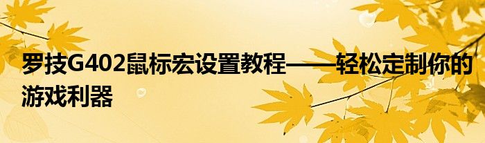 罗技G402鼠标宏设置教程——轻松定制你的游戏利器