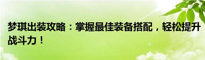 梦琪出装攻略：掌握最佳装备搭配，轻松提升战斗力！