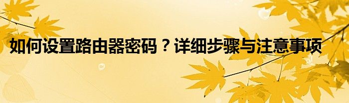 如何设置路由器密码？详细步骤与注意事项