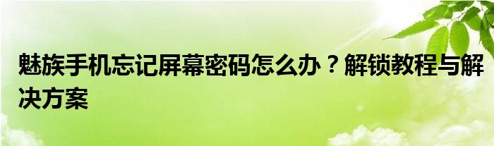 魅族手机忘记屏幕密码怎么办？解锁教程与解决方案