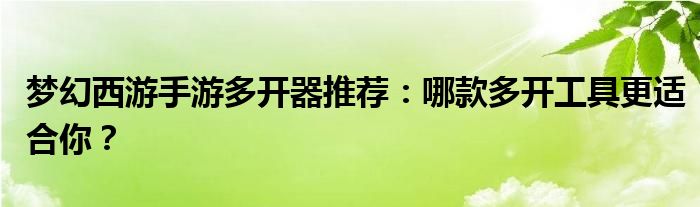 梦幻西游手游多开器推荐：哪款多开工具更适合你？