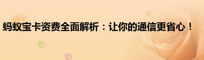 蚂蚁宝卡资费全面解析：让你的通信更省心！