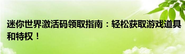 迷你世界激活码领取指南：轻松获取游戏道具和特权！