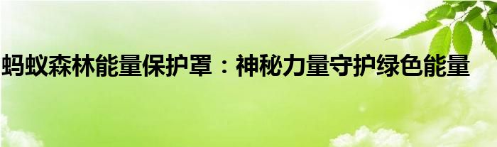 蚂蚁森林能量保护罩：神秘力量守护绿色能量